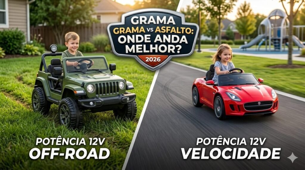 Carrinho Elétrico na Grama ou Asfalto: Diferença de Potência 12V 2026 - TurboKids.