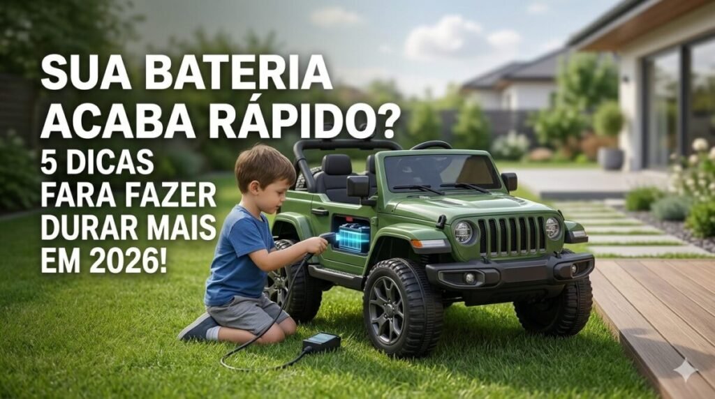 Menino conectando carregador em jipe elétrico infantil 12V corretamente 2026 - TurboKids